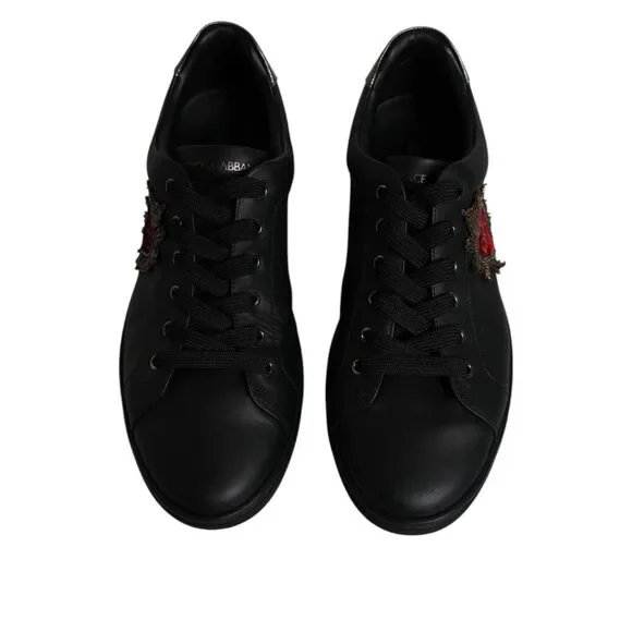 Dolce & Gabbana Black Leather London Heart Men Sneakers Shoes